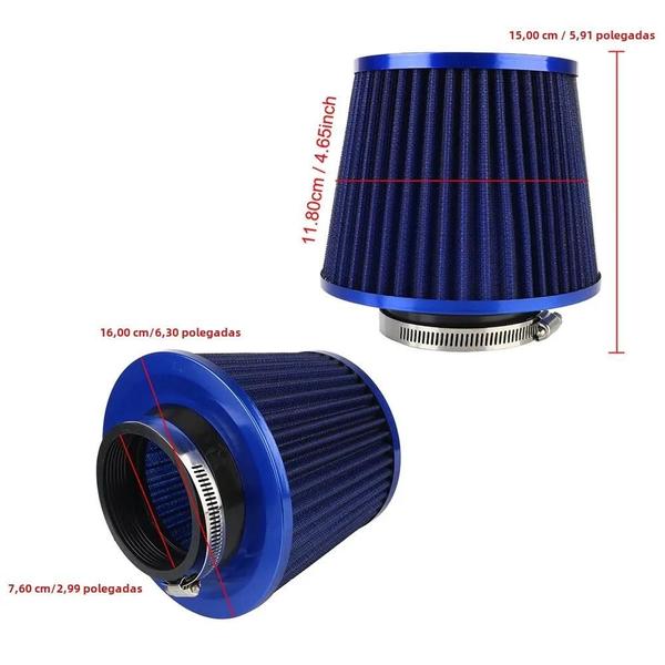 Filtro de Ar Frio Universal 3" - Alto Fluxo, Esportivo, Cone de Malha Imagem de Filtro de Ar Frio Universal 3" - Alto Fluxo, Esportivo, Cone de Malha