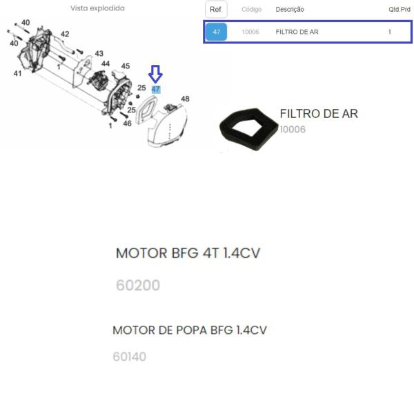 Imagem de Filtro De Ar Para Motor BFG 1.4hp Buffalo 10006