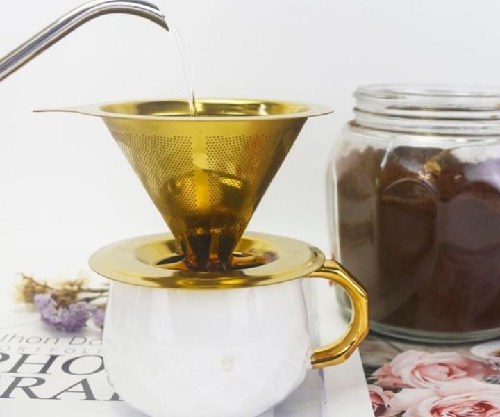 Imagem de Filtro De Café Coador Reutilizável Ecológico Aço Inox Ultrafino Sem Uso De Papel 104 Dourado