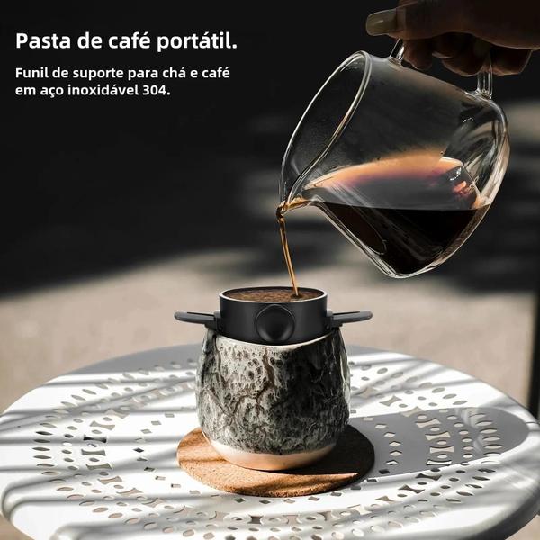 Imagem de Filtro de Café Dobrável de Aço Inoxidável - Portátil, Reutilizável e Fácil de Limpar