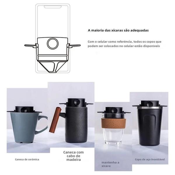 Imagem de Filtro de Café Portátil Dobrável de Aço Inoxidável - Reutilizável e Ecológico