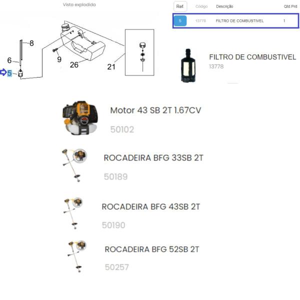 Imagem de Filtro De Combustível Da Roçadeira á Gasolina 33SB Buffalo