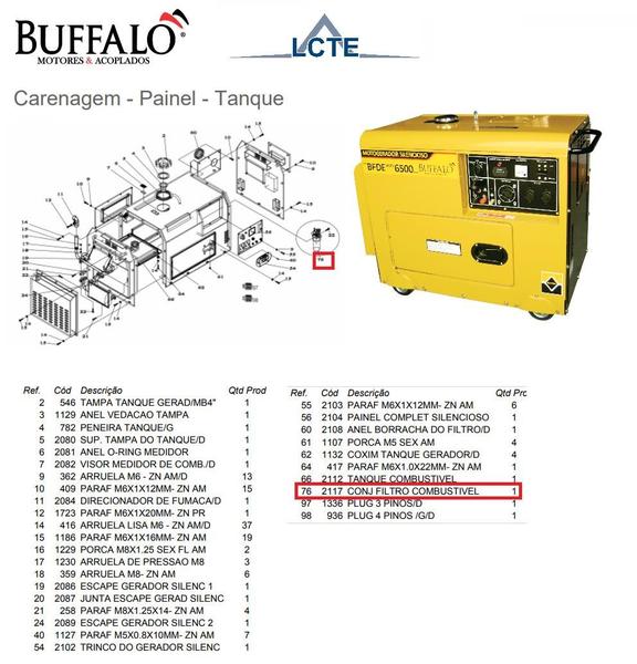 Imagem de Filtro de Combustivel Motogerador 6500 Diesel Buffalo 2117