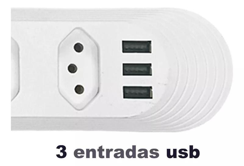 Imagem de Filtro de linha 4 tomadas 3 portas USB com cabo reforçado 02