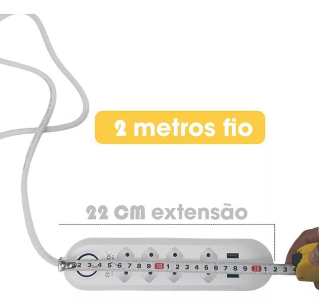 Imagem de Filtro de linha 4 tomadas 3 portas USB com cabos reforçado 1