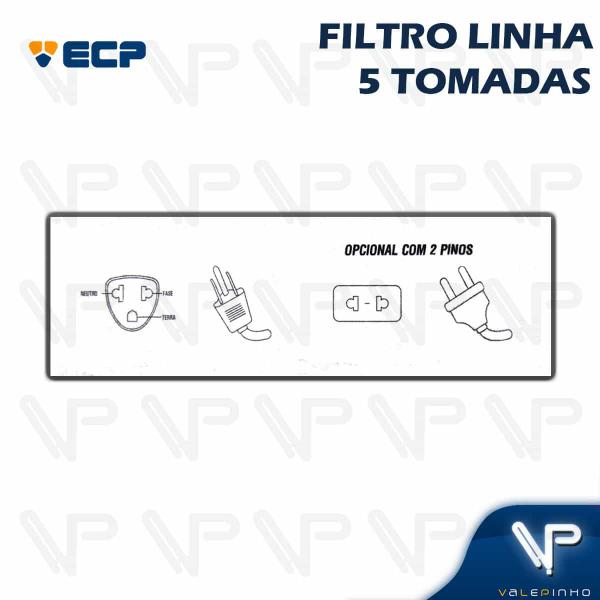 Imagem de Filtro de linha  5 tomadas 2p+t bivolt c/1mt plastico preto 