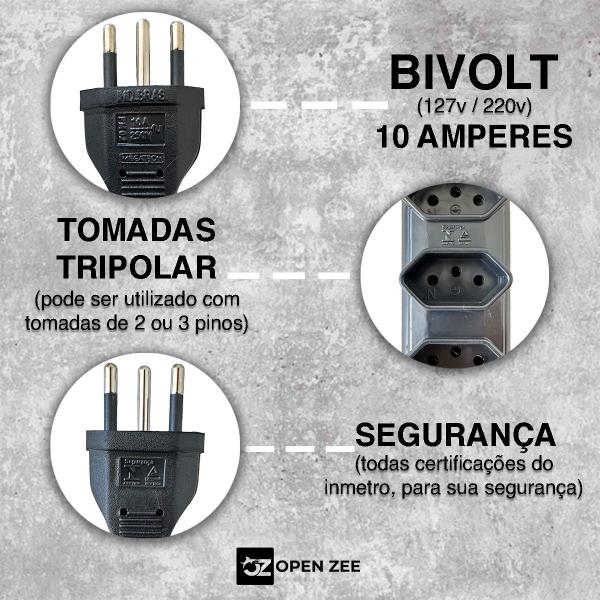 Imagem de Filtro de Linha 5 Tomadas Preto ou Branco Régua 110/220v Bivolt Universal C/ Protetor Descarga de Energia