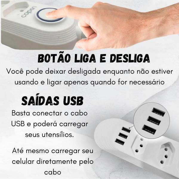 Imagem de Filtro De Linha Com 4 Tomadas E 3 Usb Retardador De Chama