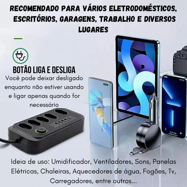 Imagem de Filtro De Linha Com 5 Tomadas E 5 Usb Botão Liga/Desliga