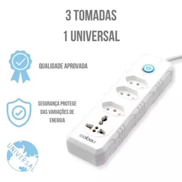 Imagem de Filtro de Linha Extensão Com 3 Tomadas Comuns e 1 Tomada Universal Cabo 1,90m 110/220V