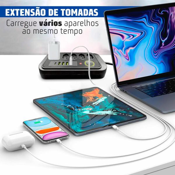 Imagem de Filtro De Linha Extensão Régua Tomada Com Usb E Tipo-c Bivolt