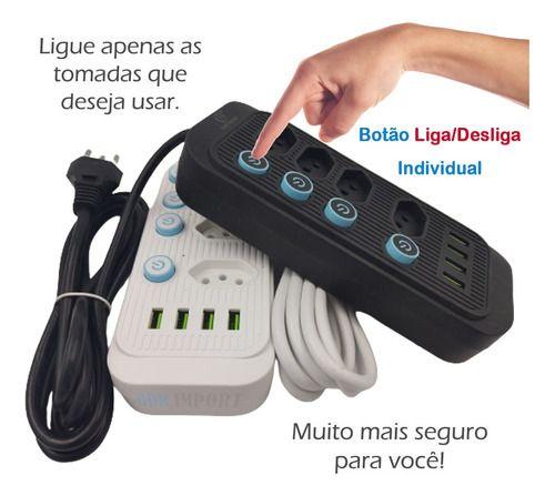 Imagem de Filtro De Linha Extensão Tomada Com Usb 10a Max 2500w 2mt Br