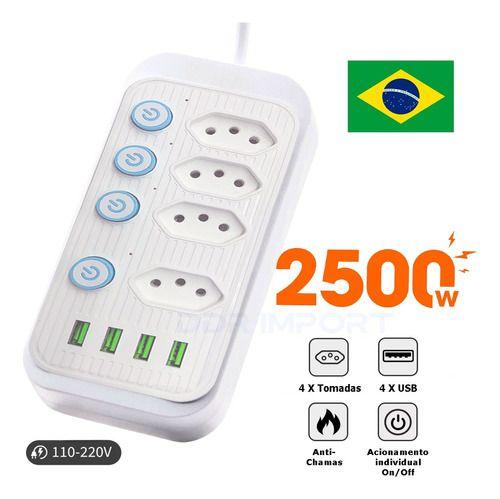 Imagem de Filtro De Linha Extensão Tomada Com Usb 10a Max 2500w 5mt Br