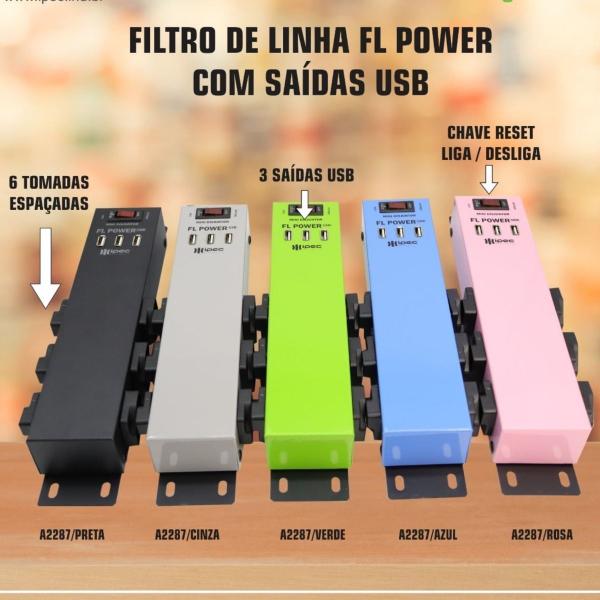 Imagem de Filtro De Linha Fl Power 06 Tomadas Com 03 Usb Ipec Cod. A2287