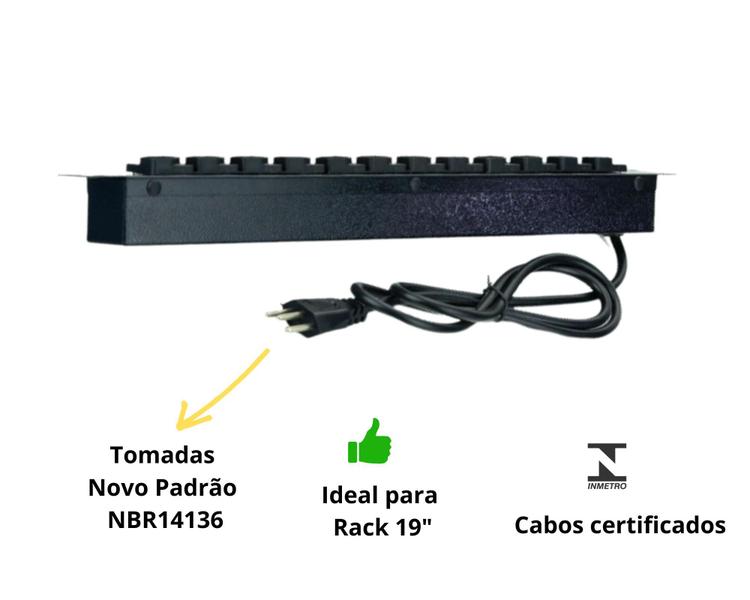 Imagem de Filtro de linha profissional regua rack extensão 12 tomadas