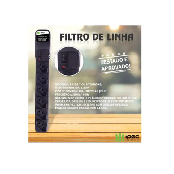 Imagem de Filtro Linha 10 Amperes 4 Tomadas Bivolt 10A 2200W Disjunto 1774