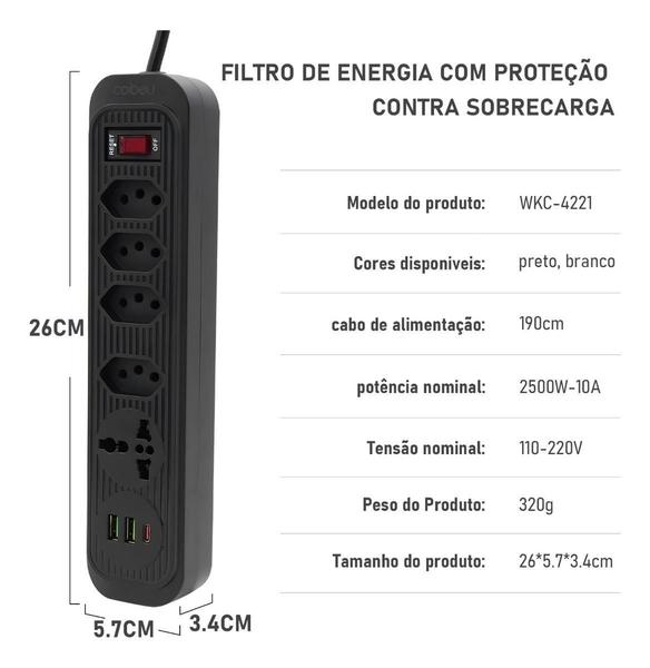 Imagem de Filtro Linha Extensão 4T 2 Usb 1 Pd 1 Universal Bivolt