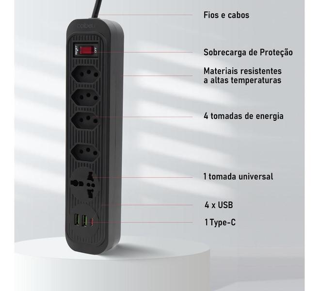 Imagem de Filtro Linha Extensão 4T 2 Usb 1 Pd 1 Universal Bivolt