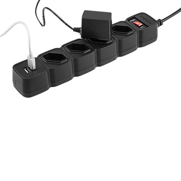 Imagem de Filtro Linha Protetor Eletronico Com 4 Tomadas E2 Usb Preto