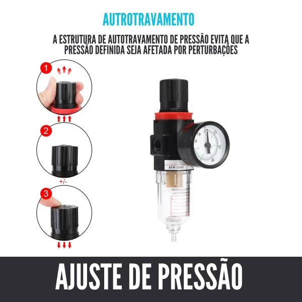 Imagem de Filtro Regulador Ar Compressor 1/4 Com Manometro E Suporte