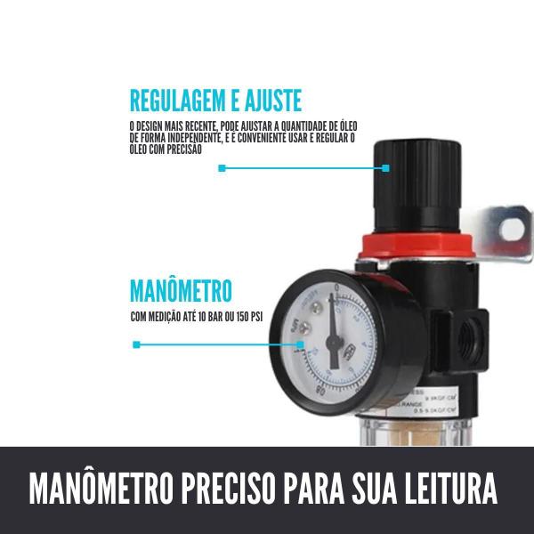 Imagem de Filtro Regulador Ar Compressor 1/4 Com Manometro E Suporte