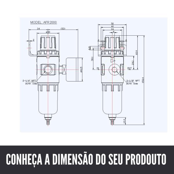 Imagem de Filtro Regulador Ar Compressor 1/4 Para Tekna Com Manometro