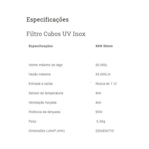 Imagem de Filtro Uv Cubos 95W Inox 50Mm - Até 20000L - 127V