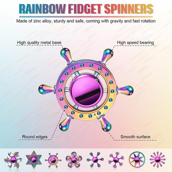 Imagem de Finger Spinners Lewtemi Rainbow Metal 8 peças para adultos