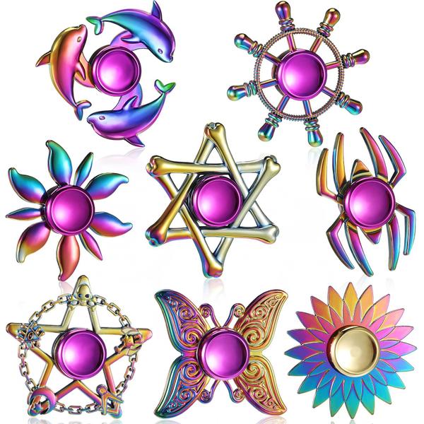 Imagem de Finger Spinners Lewtemi Rainbow Metal 8 peças para adultos