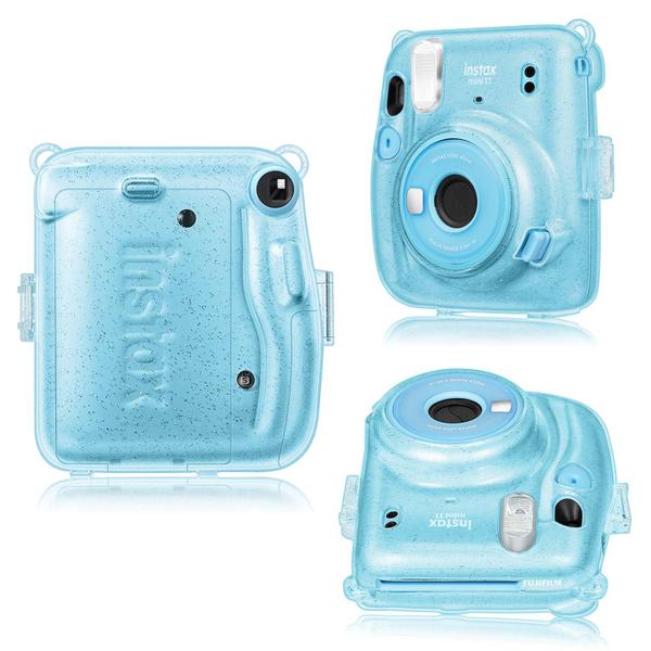 Imagem de Fintie Protective Clear Case para Fujifilm Instax Mini 11 Instant Film Camera - Capa de Cristal Hard Shell com Alça de Ombro Arco-íris Removível, Azul Brilhante