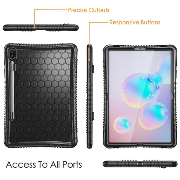 Imagem de Fintie Silicone Case para Samsung Galaxy Tab S6 10.5" 2019 (Modelo SM-T860/T865/T867), S Pen Holder Honey Comb Series Kids Friendly Light Weight Shock Proof Protective Cover, Preto