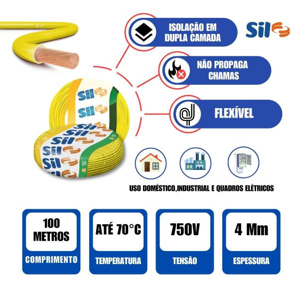 Imagem de Fio Cabo Flexível 4mm 100 Metros 750v Sil Cores