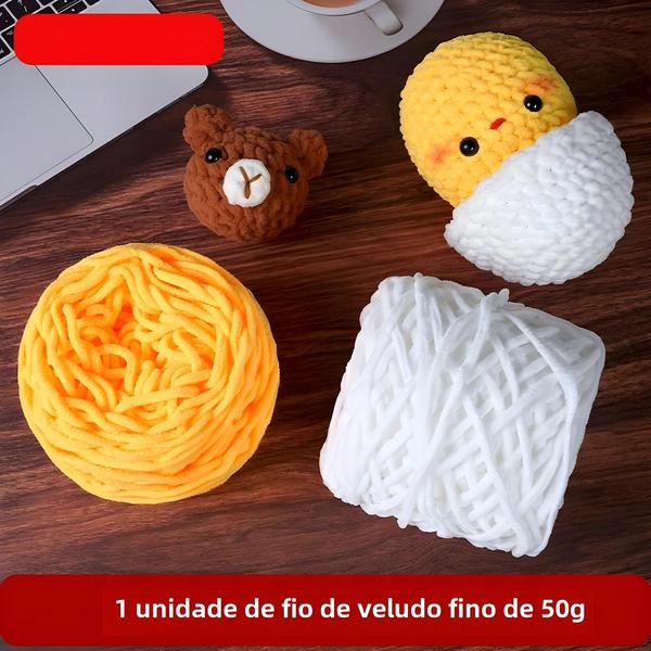 Imagem de Fio de Chenille de Veludo 50g - Ideal para Crochê, Tricô, Amigurumi e mais