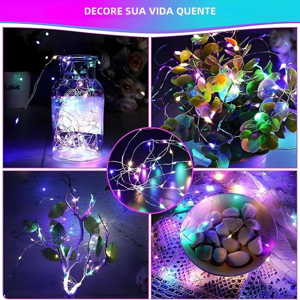 Imagem de Fio de Cobre com Luzes de Fada LED - Alimentado por Bateria - Decoração para Quarto, Jardim e Festa