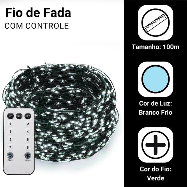 Imagem de Fio De Fada 100m 1000 Leds Natal Luz Frio + Controle 8 Funções Bivolt