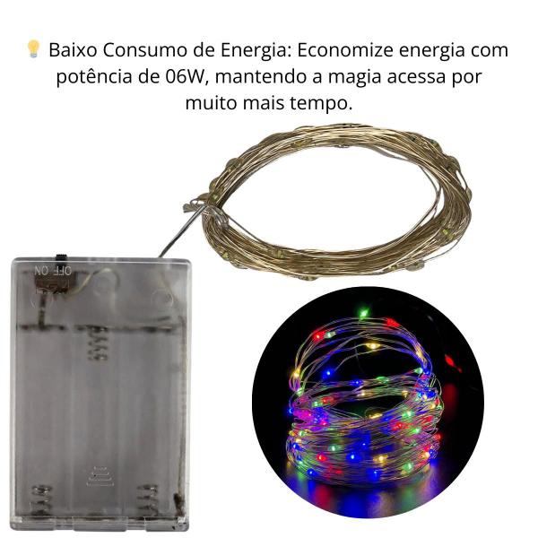 Imagem de Fio de Fada Cordão Varal de Led Grande 10 Metros A Pilha Para Decoração de Natal Ambientes Eventos