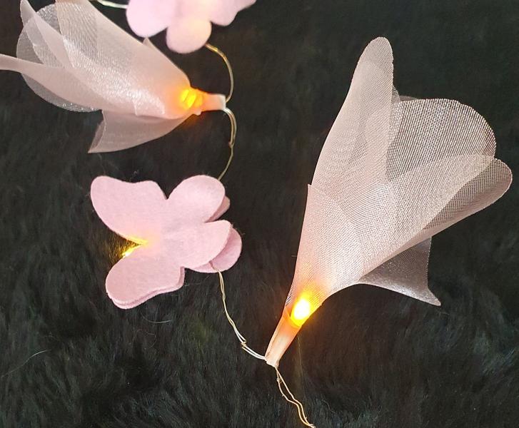 Imagem de Fio De Luz - Luz de Fada Flor e Borboleta Rosa 50 Leds Pilha