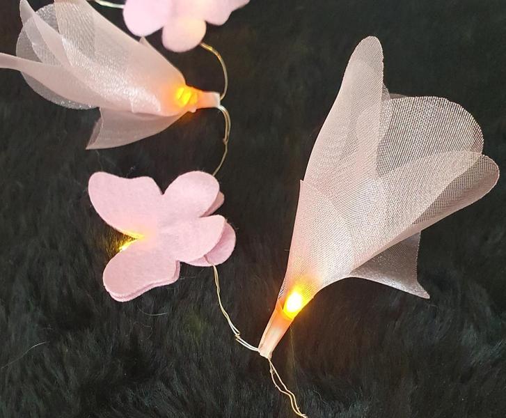 Imagem de Fio De Luz - Luz De Fada Flor E Borboleta Rosa 50 Leds Pilha