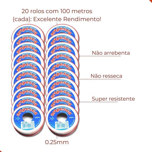 Imagem de Fio de nylon 0.25mm artpesca c/20rl de 100m cada