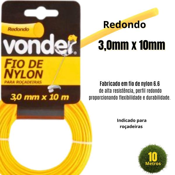 Imagem de Fio de Nylon 3mm x 10m Roçadeira Cortador Grama VONDER 2 Un