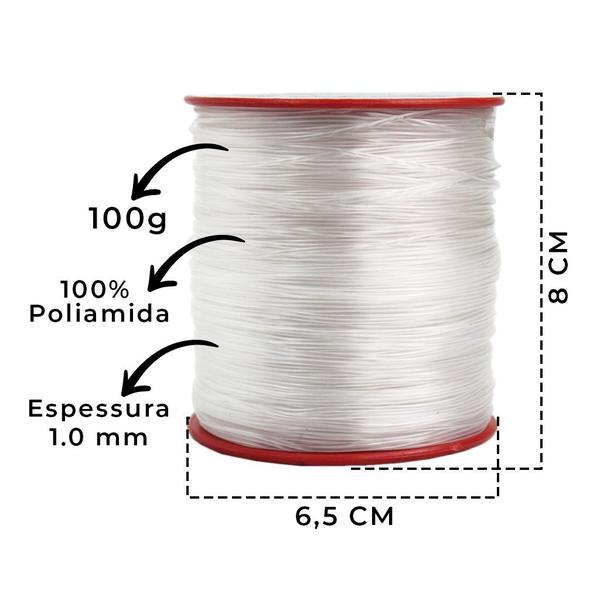 Imagem de Fio de Nylon Incolor 1.0mm Multiuso Pesca Artesanato Aproximadamente 108 Metros