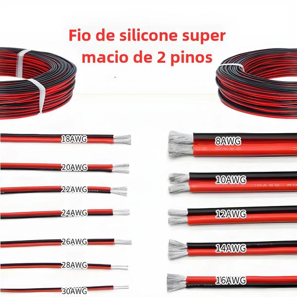Fio de Silicone Flexível para Drones e Carros RC - Cobre Estanhado (8AWG-28AWG) Imagem de Fio de Silicone Flexível para Drones e Carros RC - Cobre Estanhado (8AWG-28AWG)