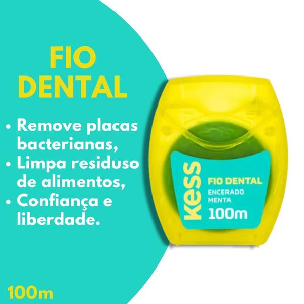 Imagem de Fio Dental Sabor Menta Remove Placas Bacterianas Encerado 100m Kess