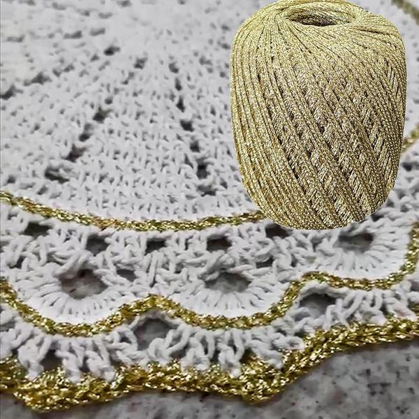 Imagem de Fio Dourado Linha Premium Dourada com Brilho Extra para Crochê Lançamento Barbantes do Brasil