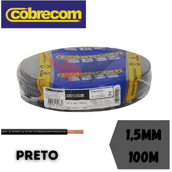 Imagem de Fio Elétrico 1.5mm Cobrecom Flexível 750V Rolo Com 100 Metros Preto