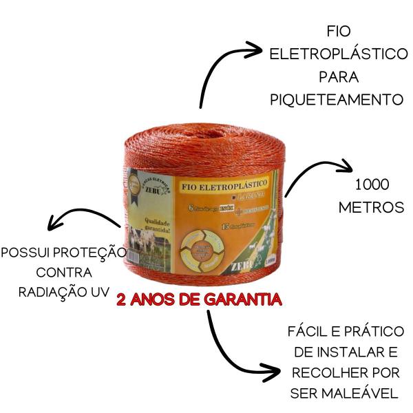 Imagem de Fio eletroplastico laranja 1000m para cerca eletrica zebu 3138-0