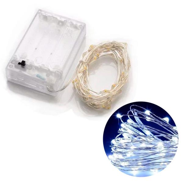 Fio Fada Cordão De Led 10m 100 Leds Fixo Pilha Branco Frio - Amana Store Imagem de Fio Fada Cordão De Led 10m 100 Leds Fixo Pilha Branco Frio