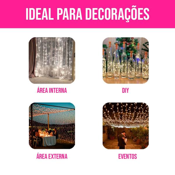 Fio Fada Cordão De Led 10m 100 Leds Fixo Pilha Branco Frio - Amana Store Imagem de Fio Fada Cordão De Led 10m 100 Leds Fixo Pilha Branco Frio