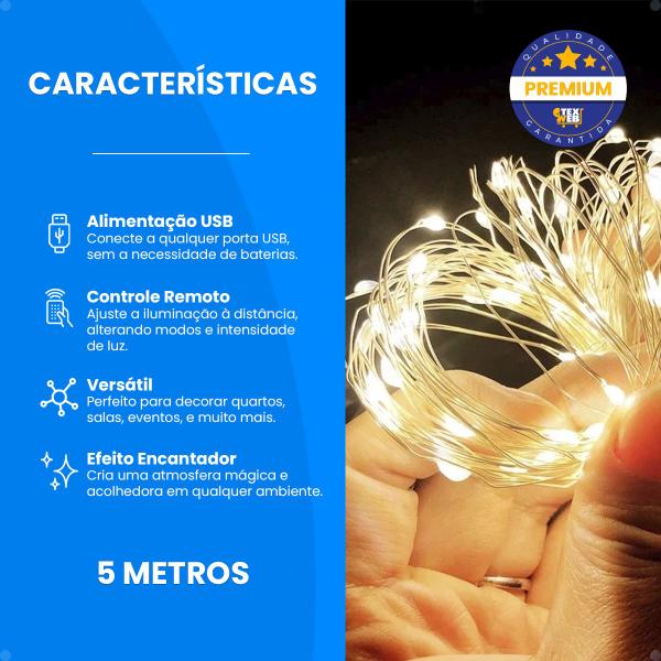 Imagem de Fio Fada Cordão De Led 5 Metros Decoração Varal De Luz Usb