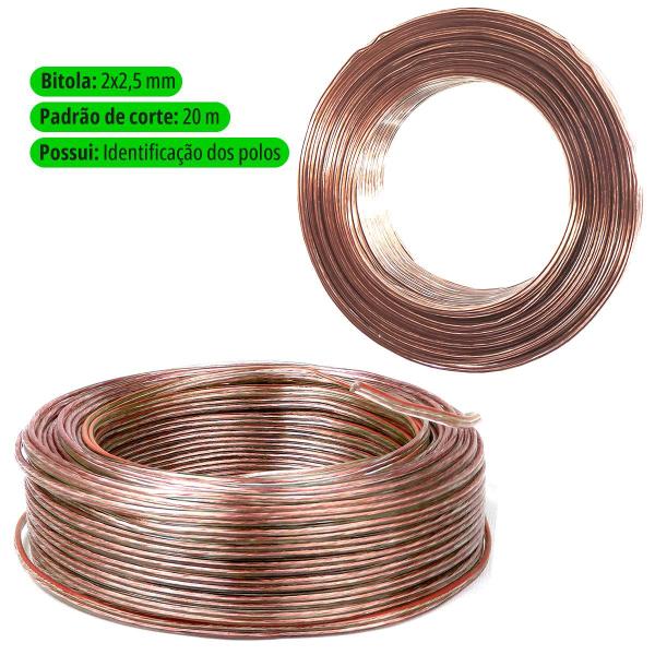 Fio Paralelo 2x2,5 100% Cobre Cabo Alto Falante 20 Metros - CRK Imagem de Fio Paralelo 2x2,5 100% Cobre Cabo Alto Falante 20 Metros